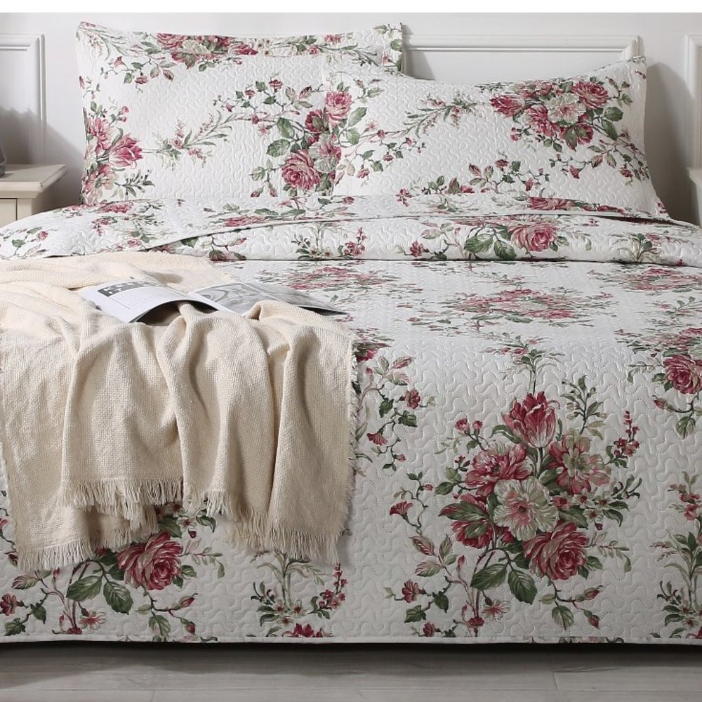 3pc Printed Reversible Quilt Coverlet Set
